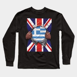 Greece Flag Great Britain Flag Ripped - Gift for Greek From Greece Long Sleeve T-Shirt